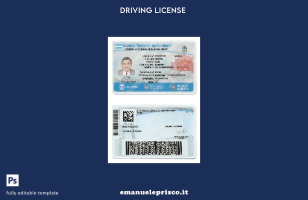 verified style modello di patente di guida Argentina Buenos Aires stile verificato template